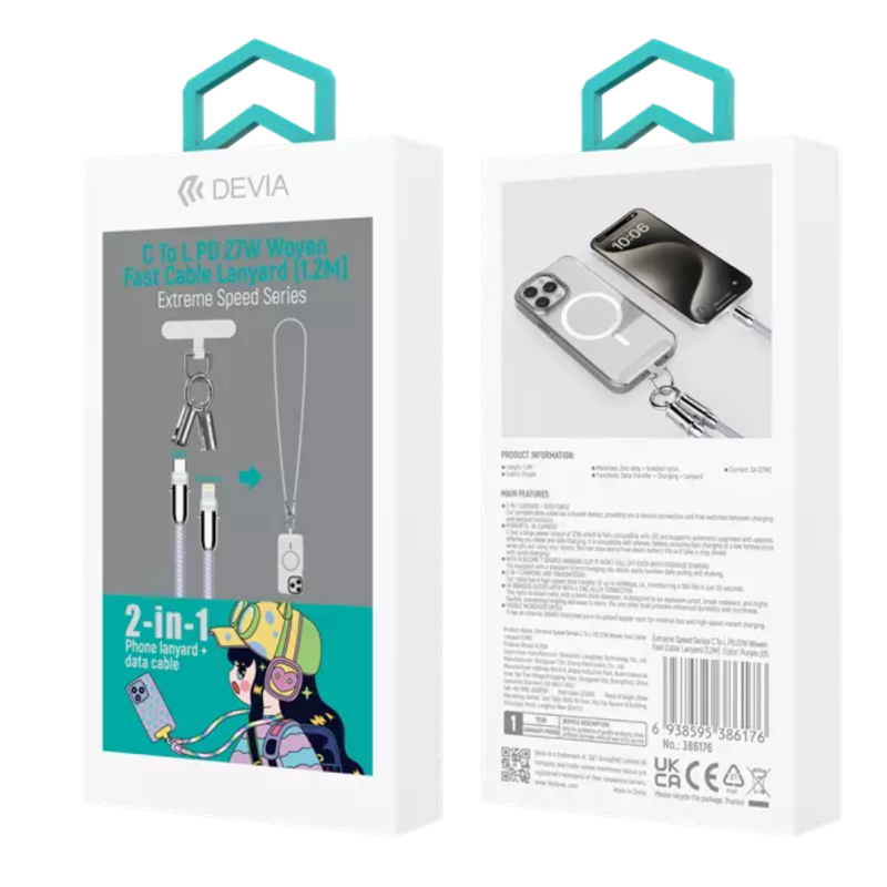 Câble Collier 2-en-1 Type-C/Lighting - Devia Extreme Speed Series - 27W 1.2M - Violet — Devia · Smarty Paris 18e